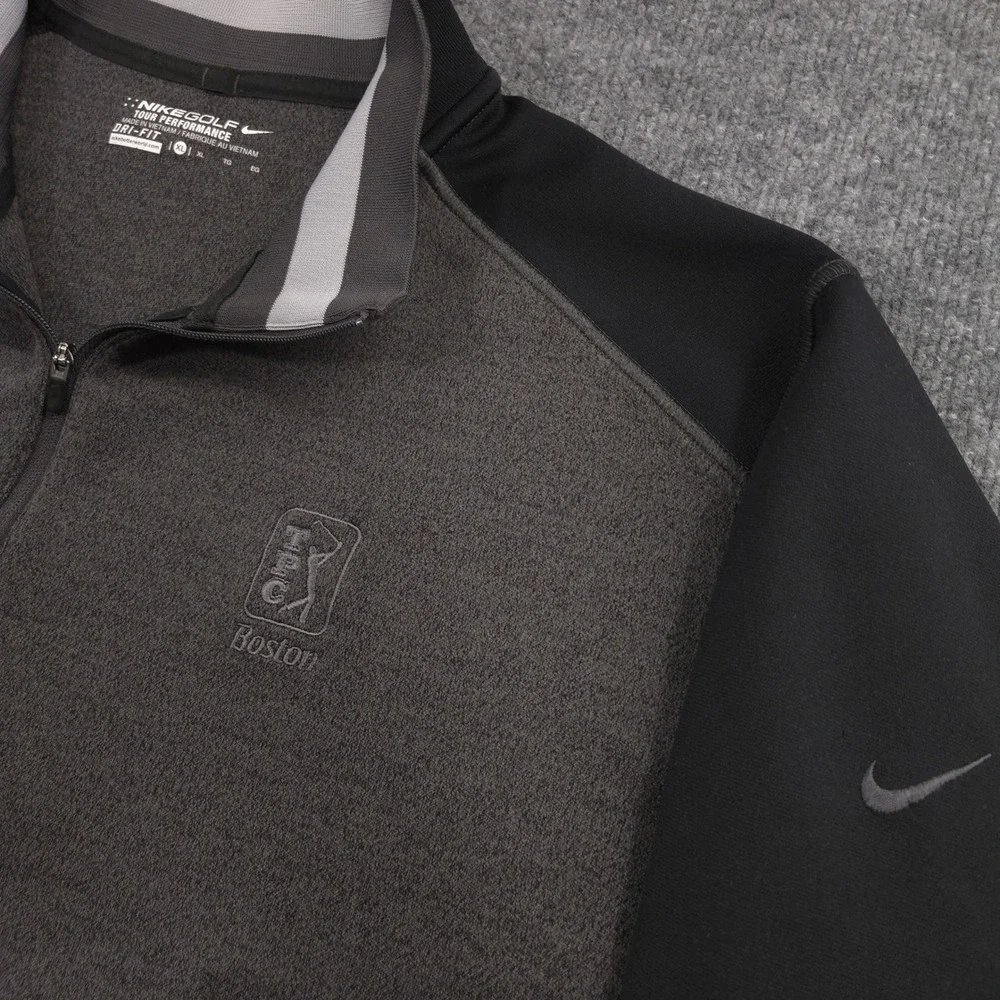 Nike Golf Tour Performance 1/4 Zip Mens XL Gray Black TPC Boston Swoosh Pullover